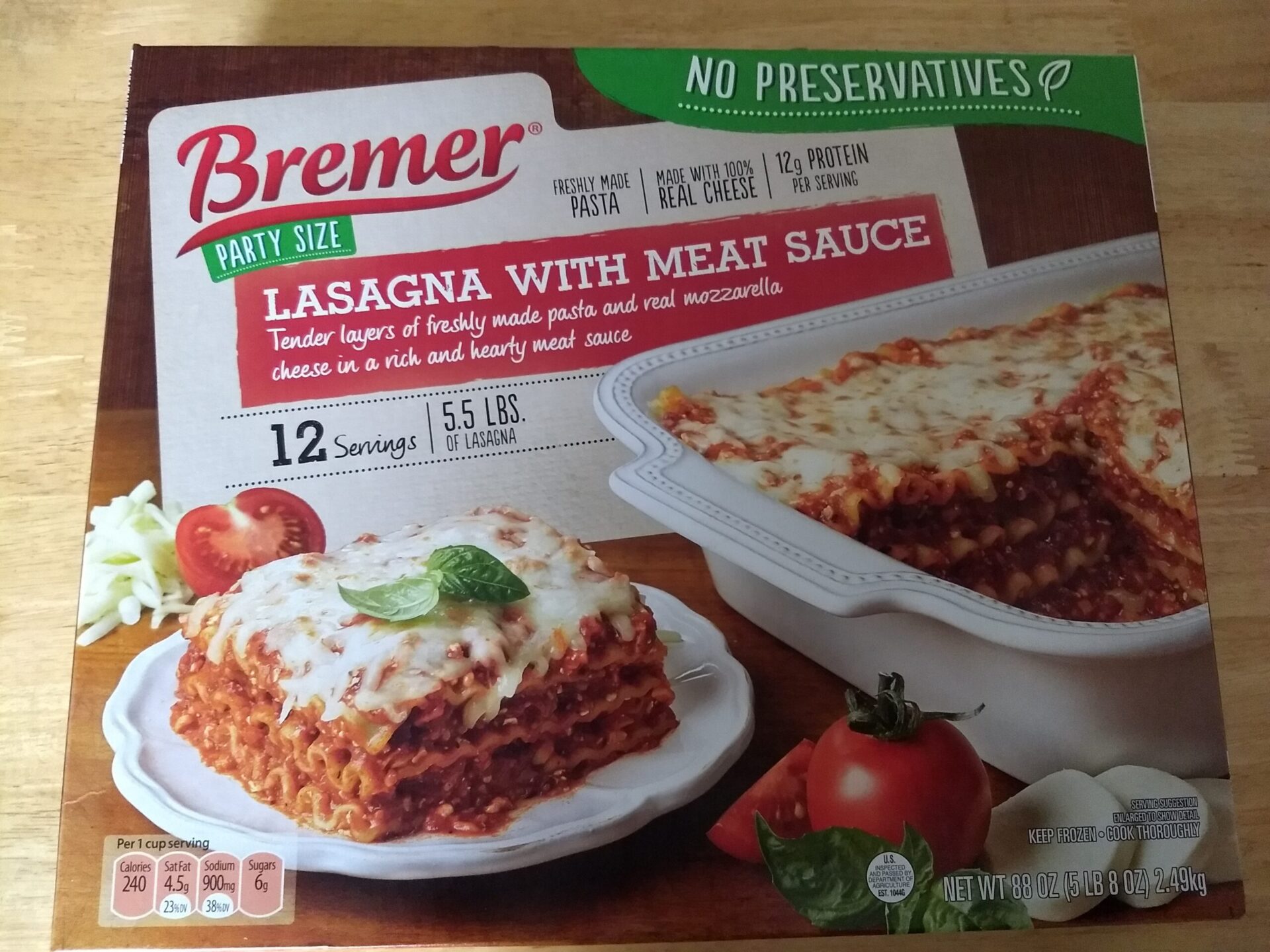 Bremer Party Size Lasagna with Meat Sauce
