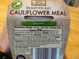 Earthly Grains Basil Pesto Cauliflower Meal Nutrition Info
