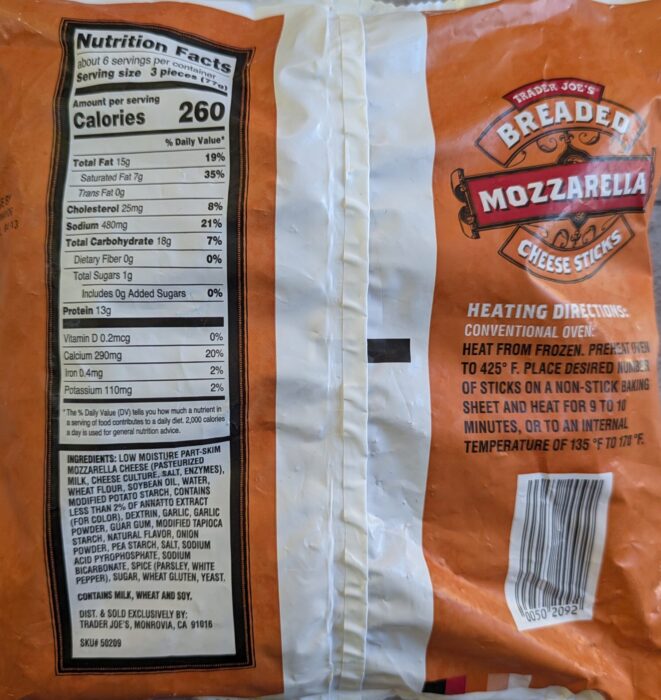 Trader Joe's Bread Mozzarella Cheese Sticks