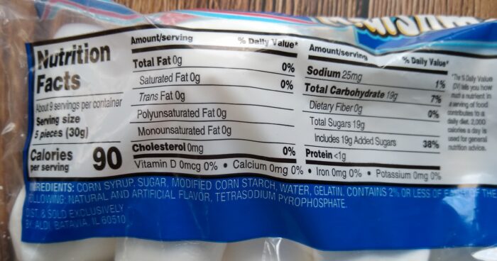 Aldi Marshmellows - Nutrition Information