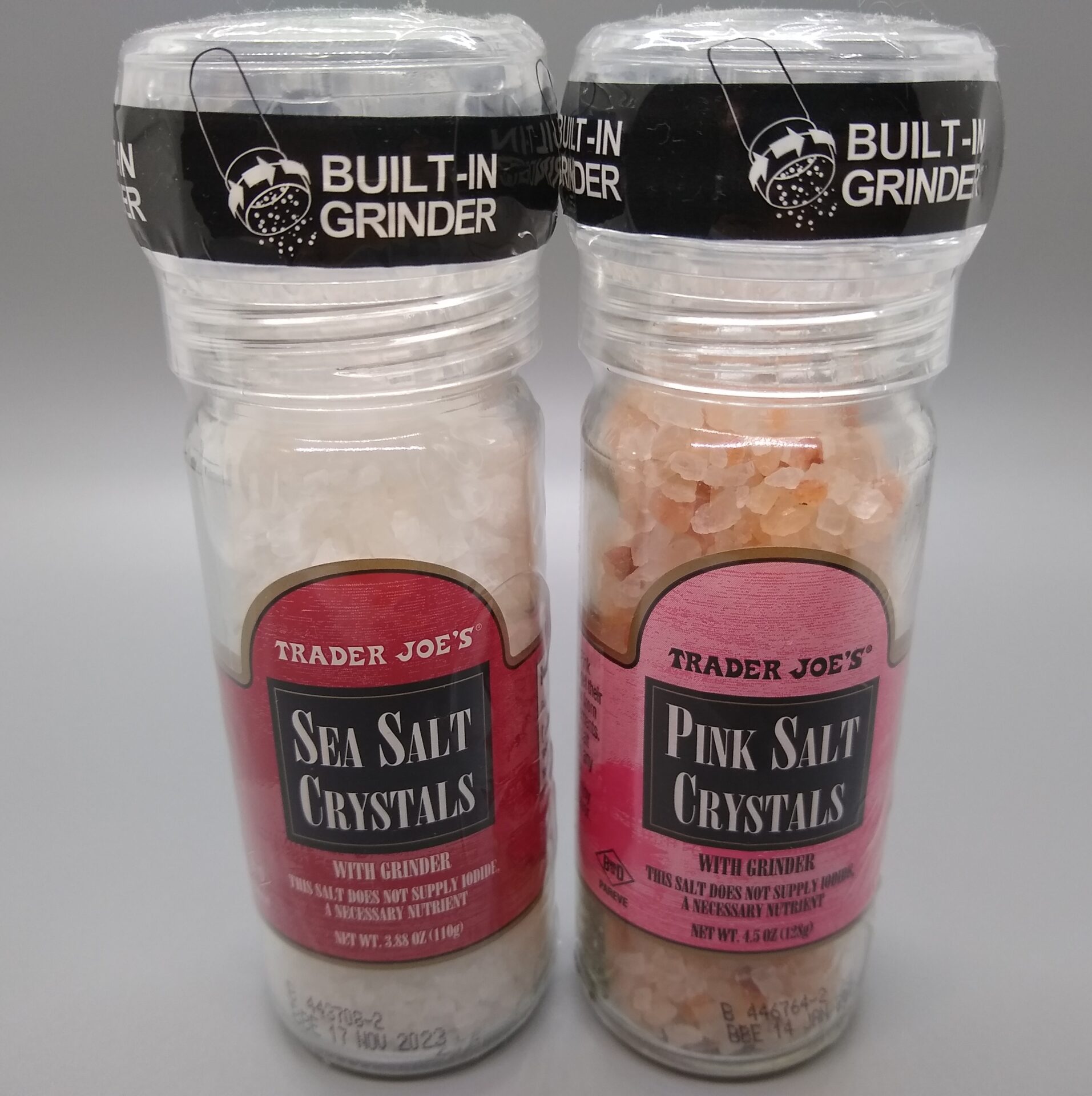 Trader Joe's Grinders: Sea Salt, Pink Salt, Black Peppercorn 