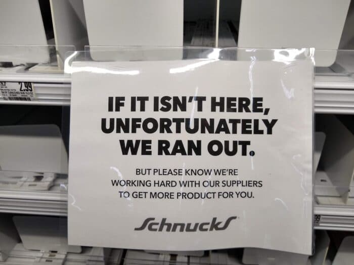 Schnucks out of stock sign
