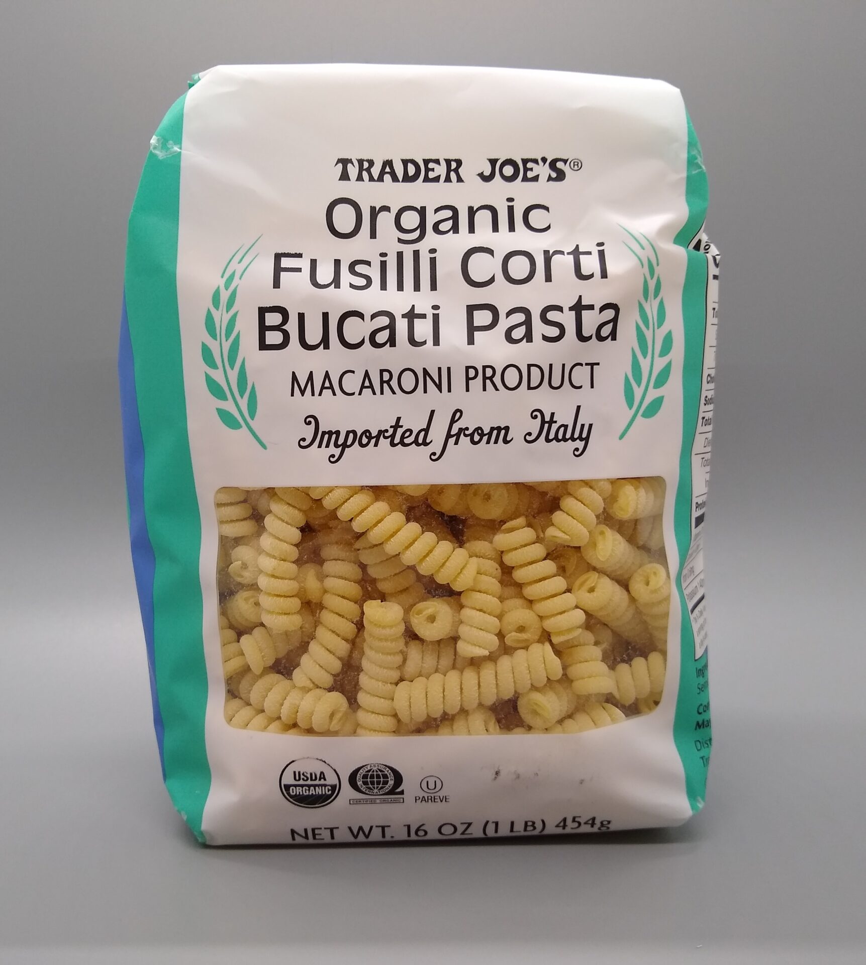 Trader Joe's Organic Fusilli Corti Bucati Pasta