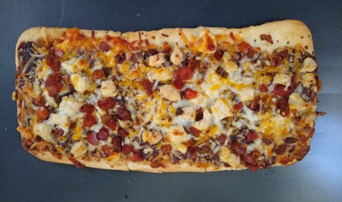 Mama Cozzi's Chicken Flatbread Southwest Style with BBQ Sauce