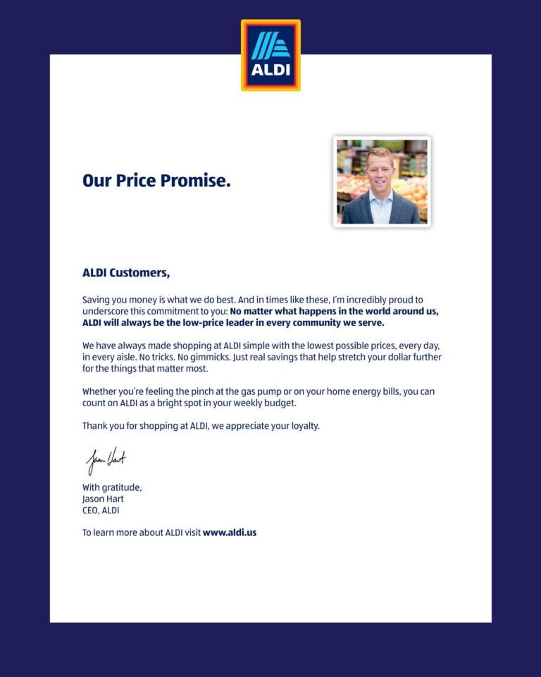 Aldi CEO Speaks Out On Rising Prices With “Our Price Promise”