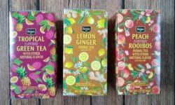 Benner Tropical Green Tea, Lemon Ginger Herbal Tea, and Peach Flavored Rooibos Tea