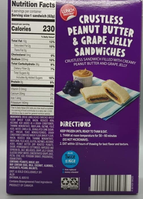 Lunch Buddies Crustless Peanut Butter and Grape Jelly Sandwiches