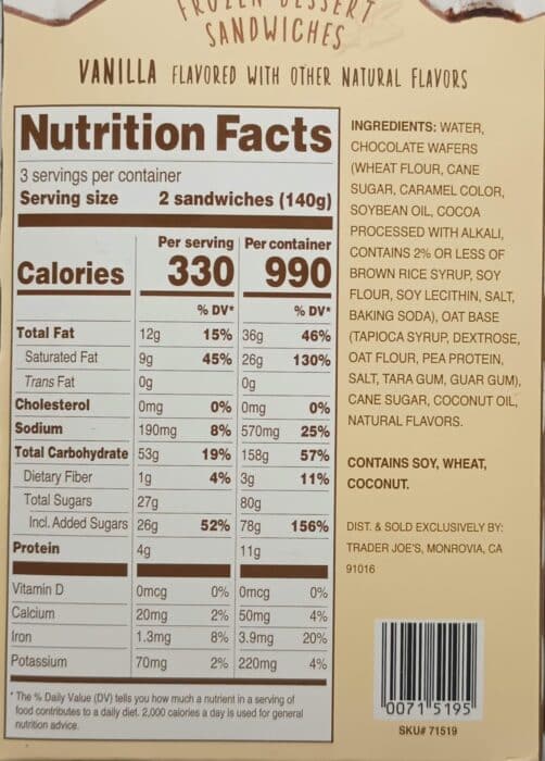 Trader Joe's Oat Non-Dairy Frozen Dessert Sandwiches