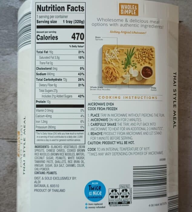 Whole and Simple Pad Thai Thai Style Meal