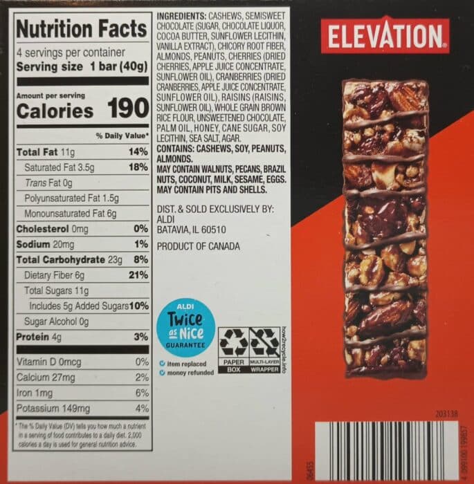 Elevation Only Cashew, Cherry with Dark Chocolate Fruit and Nut Bar