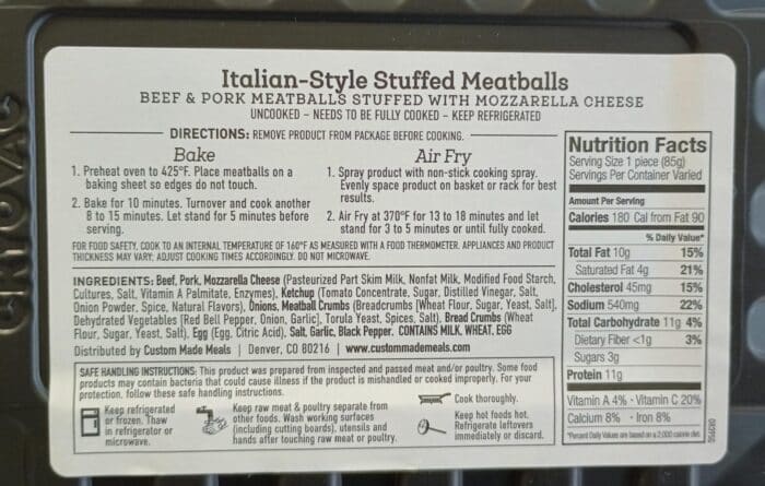 Custom Made Meals Italian-Style Stuffed Meatballs