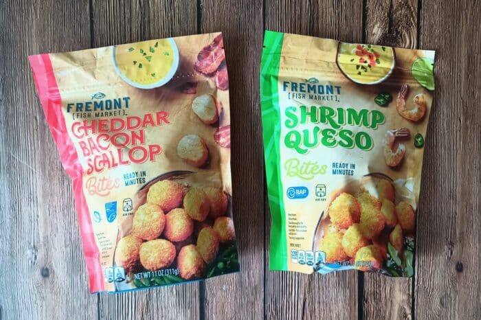 Fremont Fish Market Cheddar Bacon Scallop Bites and Fremont Fish Market Shrimp Queso Bites