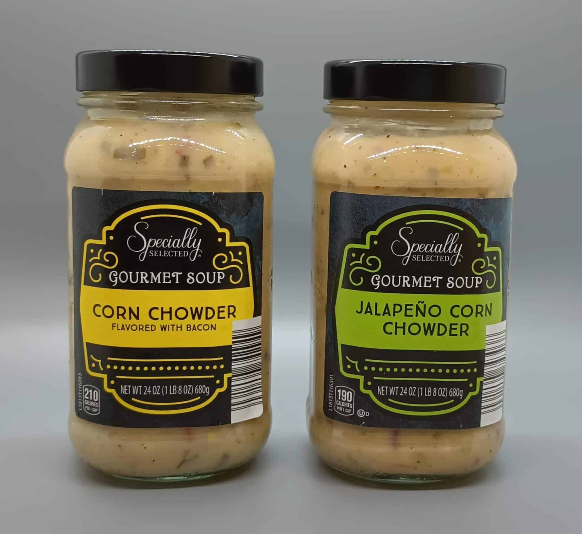 Specially Selected Gourmet Soup Corn Chowder and Specially Selected Soup Jalapeno Corn Chowder