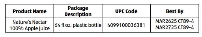 Aldi apple juice recall