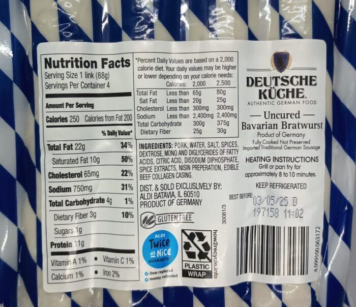Deutsche Küche Uncured Bavarian Bratwurst