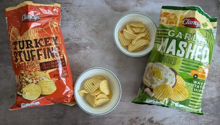 Clancy's Turkey Stuffing Wavy Potato Chips and Clancy's Garlic Mashed Wavy Potato Chips 2