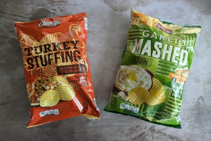 Clancy's Turkey Stuffing Wavy Potato Chips and Clancy's Garlic Mashed Wavy Potato Chips