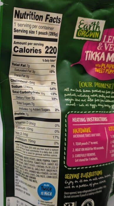 Earth Grown Lentil and Veggie Tikka Masala