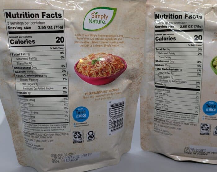 Simply Nature Hearts of Palm Angel Hair Pasta and Linguine Pasta