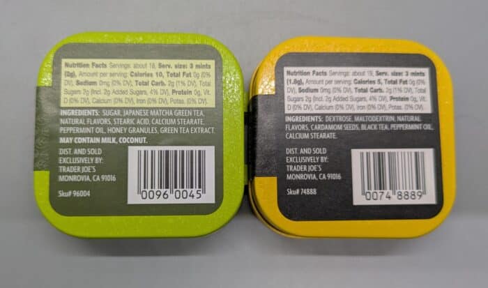 Trader Joe's Green Tea Infused Mints and Chai Tea Mints