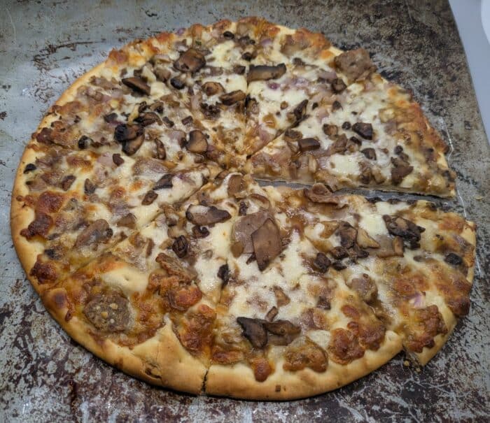 Mama Cozzi's Stone Baked Creme Fraiche-Infused Ultra Thin Crust Steak and Mushroom Pizza 2