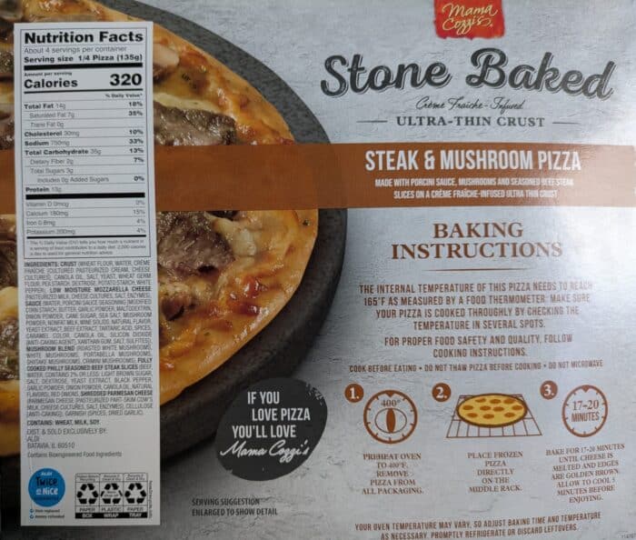 Mama Cozzi's Stone Baked Creme Fraiche-Infused Ultra Thin Crust Steak and Mushroom Pizza