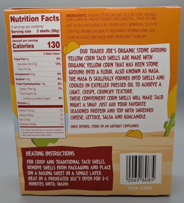 Trader Joe's Organic Stone Ground Yellow Corn Taco Shells