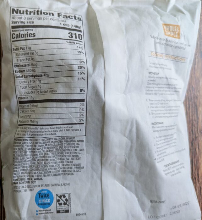 Whole & Simple Orecchiette with Broccoli Rabe & Pea Protein