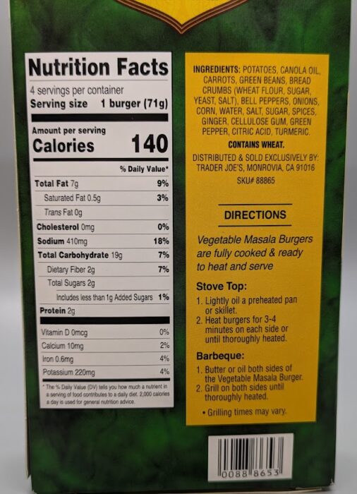 Trader Joe's Vegetable Masala Burgers