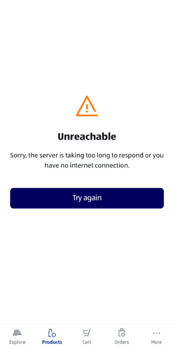 Aldi app error screenshot