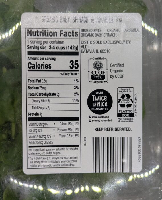Simply Nature Organic Baby Spinach & Arugula Mix 4