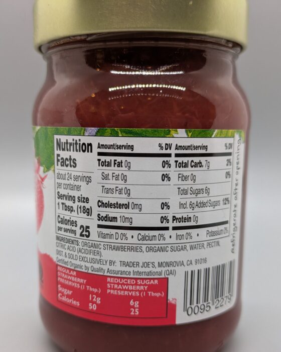 Trader Joe's Organic Reduced Sugar Strawberry Preserves