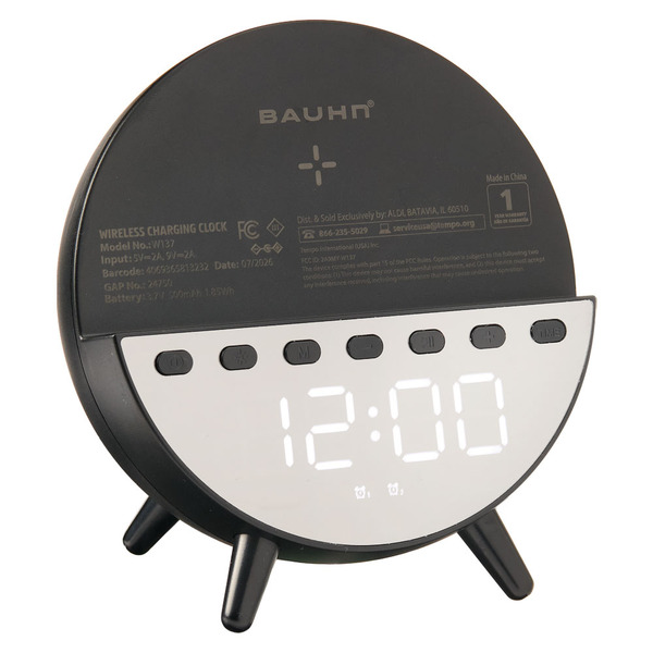 Bauhn Wireless Charging Clock - black round - 2026